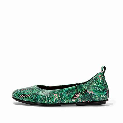 Fitflop Women's ALLEGRO Jungle Print Soft Leather Ballet Flats - Black, XE7960521